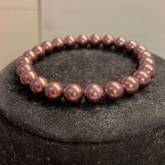Retro-1990s-copper colored beaded stackable stretch bracelet - Picture 4 of 9